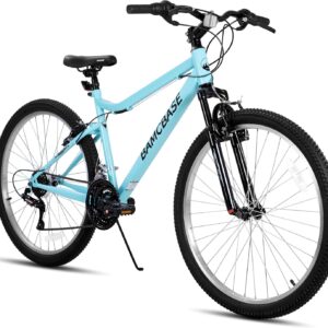 HILAND 26 Inch Womens and Mens Mountain Bike, 18 Speed Steel Frame Adult Bicycle, MTB Bikes with Suspension Fork, V Brake, Mountain Bicycle for Woman Man, Purple Green White