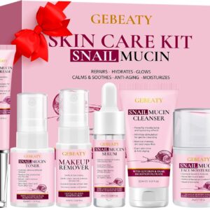 Skin Care Set,6 Pcs Korean Snail Mucin Essence Anti-aging Moisturize Repair Soothe Hydrate,Glass Skincare Gift Kit for Dull & Dry Skin,Self Care Skincare Gifts for Women Mother Mom Wife Teenage Girls