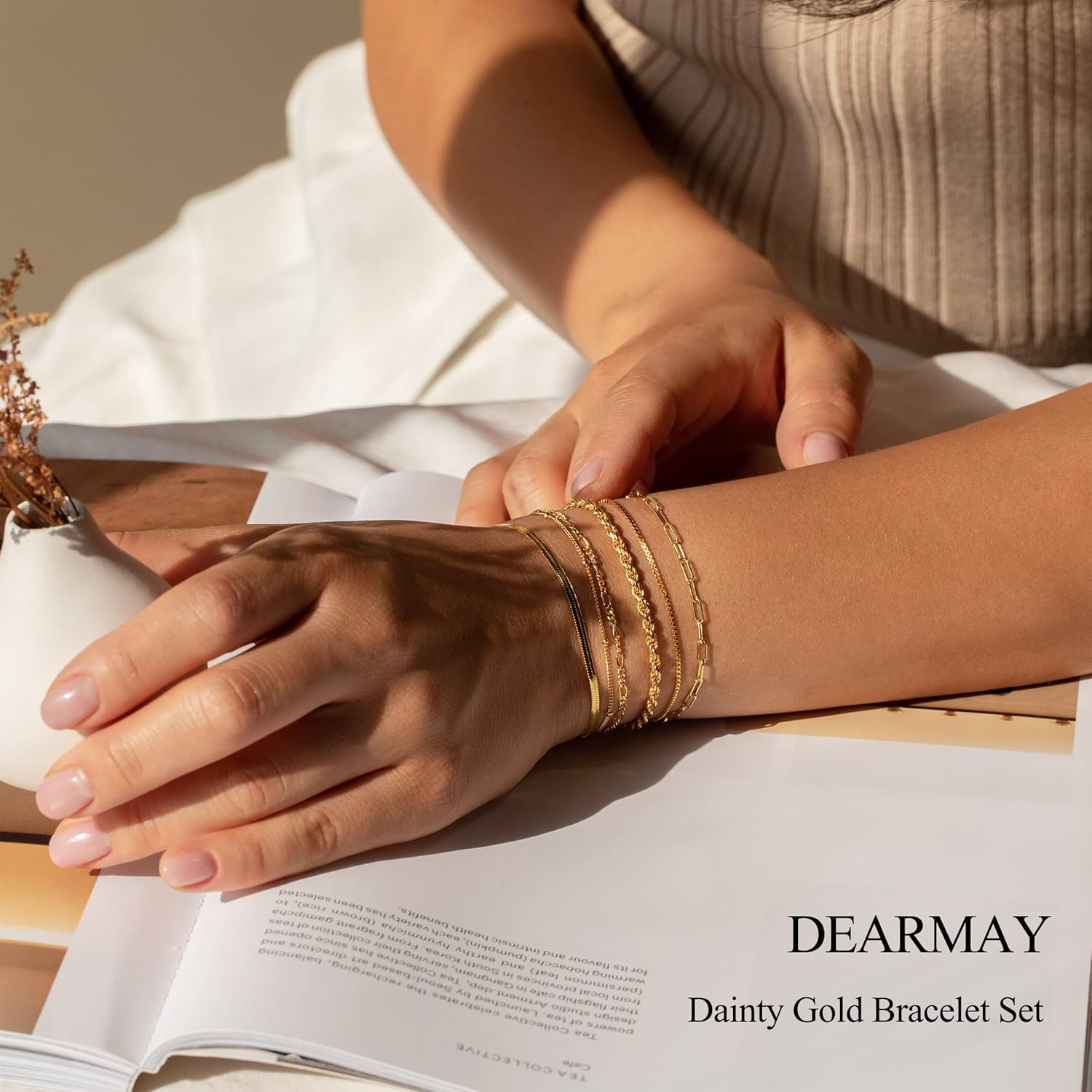 DEARMAY Gold Bracelets for Women Waterproof, 14K Gold Plated Jewelry Sets Trendy Thin Dainty Stackable Cuban Link Paperclip Chain Bracelet Pack Fashion Accessories Gifts for Womens - Image 4
