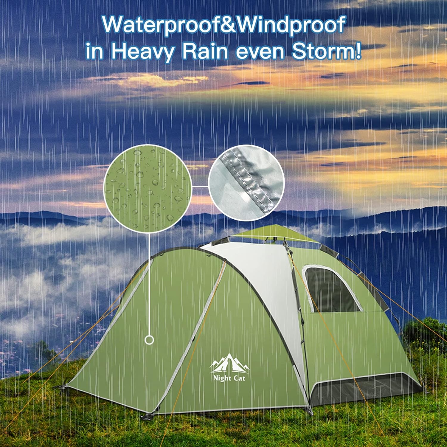 Night Cat Instant Popup Tents 2-3 Persons with Footprint Tarp Easy Setup Camping Tent with Rainfly Double Layers Waterproof Automatic Hydraulic Mechaism - Image 4