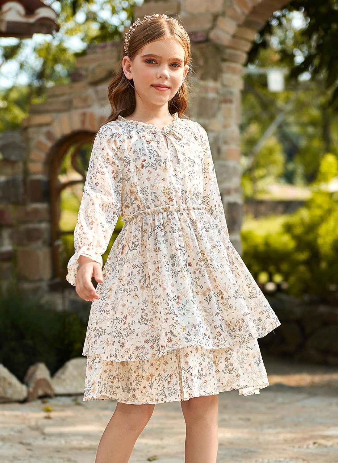 GRACE KARIN Girls Fall Long Sleeve Dress Formal Party Holiday Smocked Waist Midi Dresses 5-12Years - Image 2