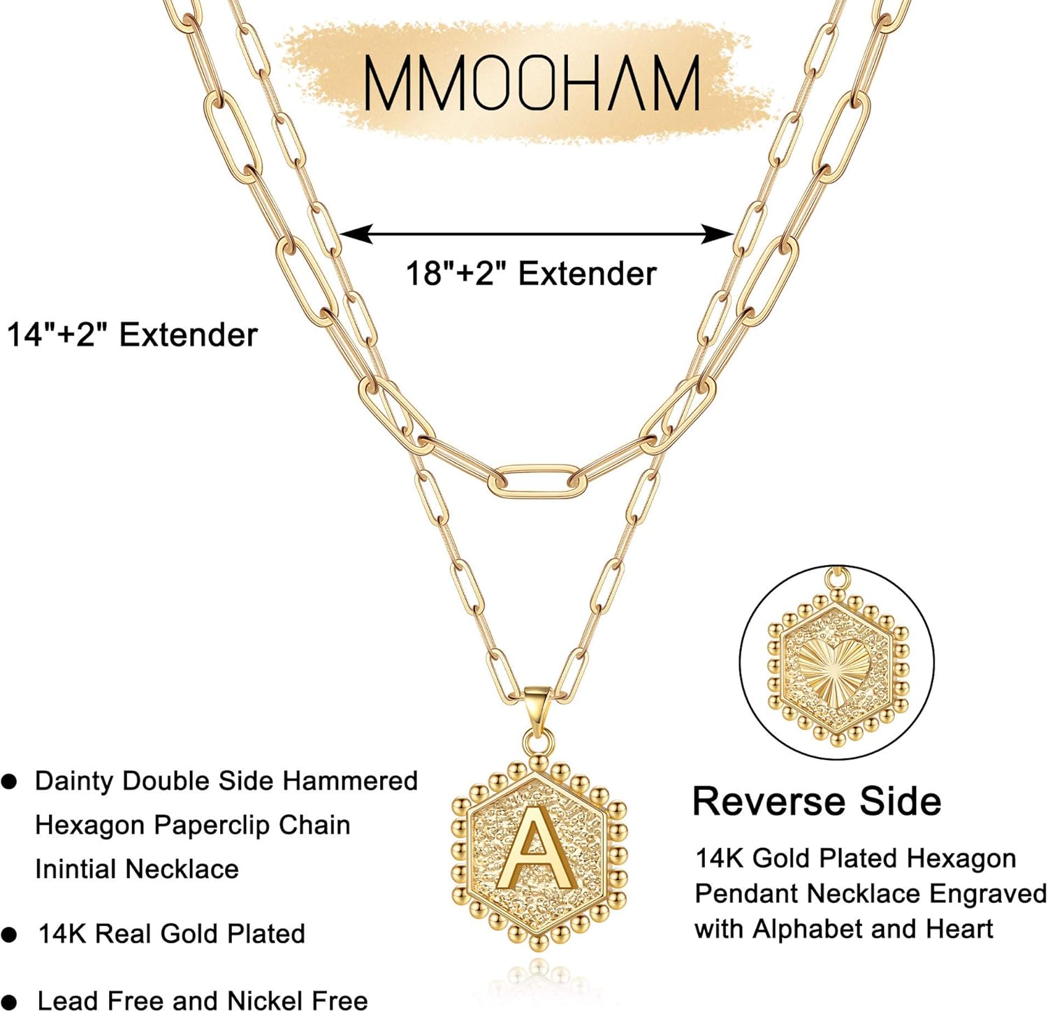 M MOOHAM Dainty Initial Necklaces for Women, 14K-Gold-Plated Layering Necklace for Women Cute Hexagon Letter Initial Necklace Layered Necklaces for Womens Teen Girls Valentines Day Gifts - Image 6