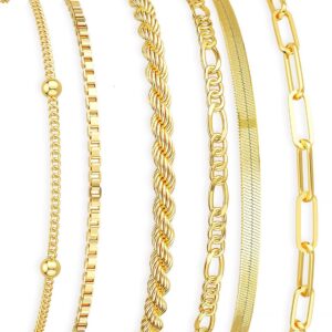 DEARMAY Gold Bracelets for Women Waterproof, 14K Gold Plated Jewelry Sets Trendy Thin Dainty Stackable Cuban Link Paperclip Chain Bracelet Pack Fashion Accessories Gifts for Womens