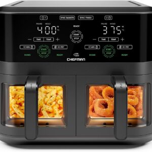 CHEFMAN 6 Quart Dual Basket Air Fryer Oven with Easy View Windows, Sync Finish, Hi-Fry, Auto Shutoff, 2 Independent 3Qt Nonstick Dishwasher Safe Frying Baskets, Digital Double Air Fryer – Black