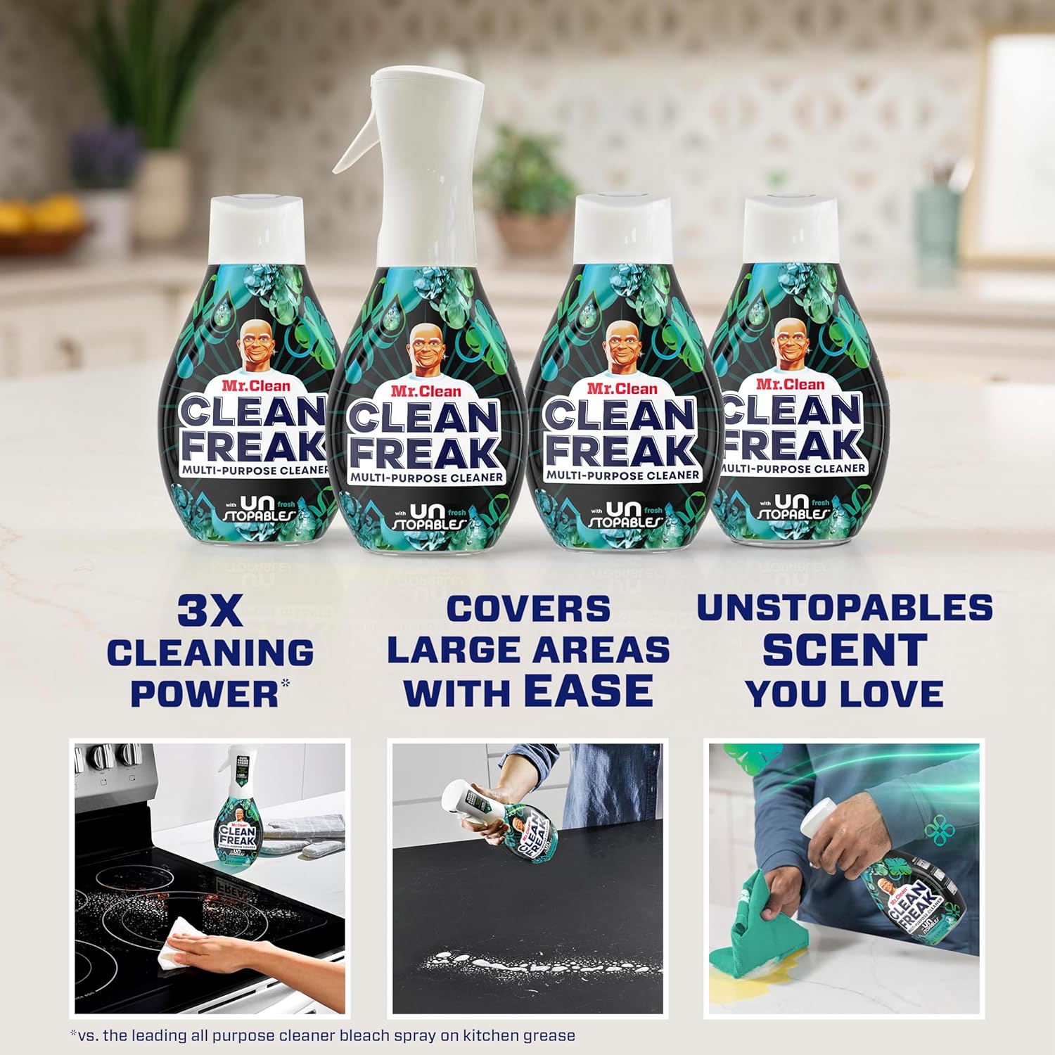 Mr. Clean Clean Freak Multi Surface Cleaning Spray, Deep Cleaning Mist Starter Kit and Refill Bundle, Unstopables Fresh Scent, 64 fl oz - Image 2