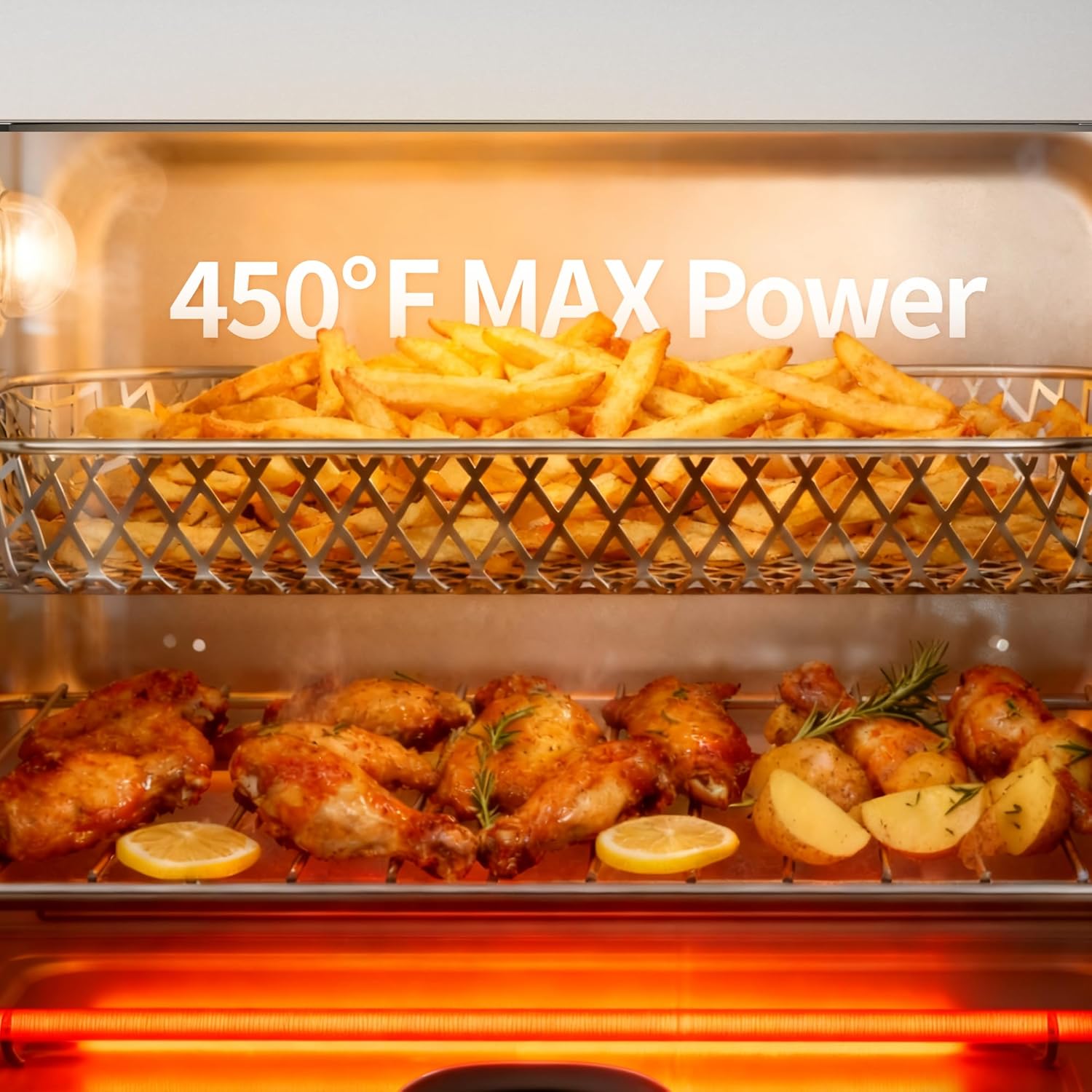 18QT Air Fryer Toaster Oven Combo, 12-in-1 Large Convection Airfryer Oven with 70–450℉ Temperature Control & 60-Minute Timer, Bake, Roast & Broil, Fits 8-10″ Pizza, Stainless Steel (Silver) - Image 2