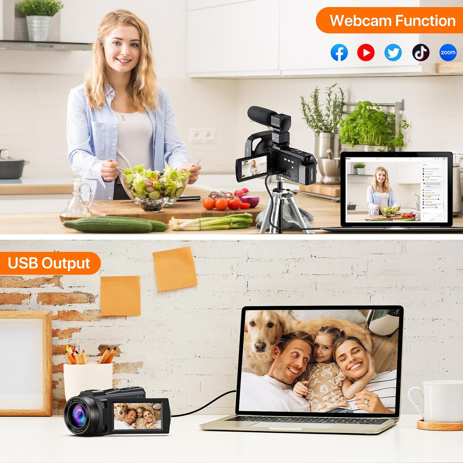 Video Camera, 5K Camcorder UHD 48MP WiFi Vlogging Camera for YouTube IR Night Vision Anti-Shake 16X Digital Zoom 3” Touch Screen Camera with Microphone,Handheld Stabilizer,Lens Hood,Remote,2 Batteries - Image 6