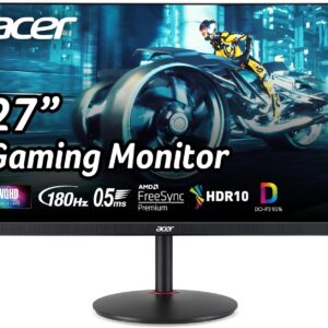 Acer Nitro 27″ WQHD 2560 x 1440 PC Gaming IPS Monitor | AMD FreeSync Premium Up to 180Hz Refresh 0.5ms DCI-P3 95% 1 Display Port 1.2 & 2 HDMI 2.0 XV271U M3bmiiprx,Black