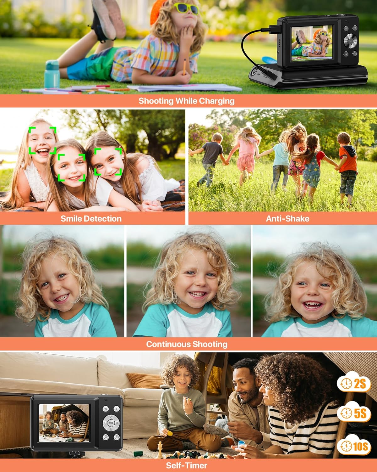 Digital Camera, Latest FHD 1080P Digital Camera for Teens with SD Card Anti Shake Point and Shoot Cameras Portable 16X Zoom Compact Small Cameras for Kids Boys Girls Seniors with Wrist Strap - Image 6