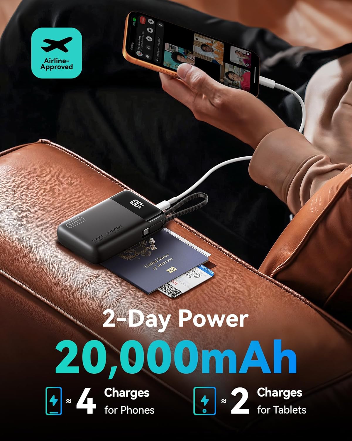 INIU 45W Portable Charger, Smallest 20000mAh Power Bank with Build in USB-C Cable, Fast Charging USB C in&Out Battery Pack, Travel Phone Charger for iPhone 17 16 15 Air Samsung S25 S24 Google iPad etc - Image 5