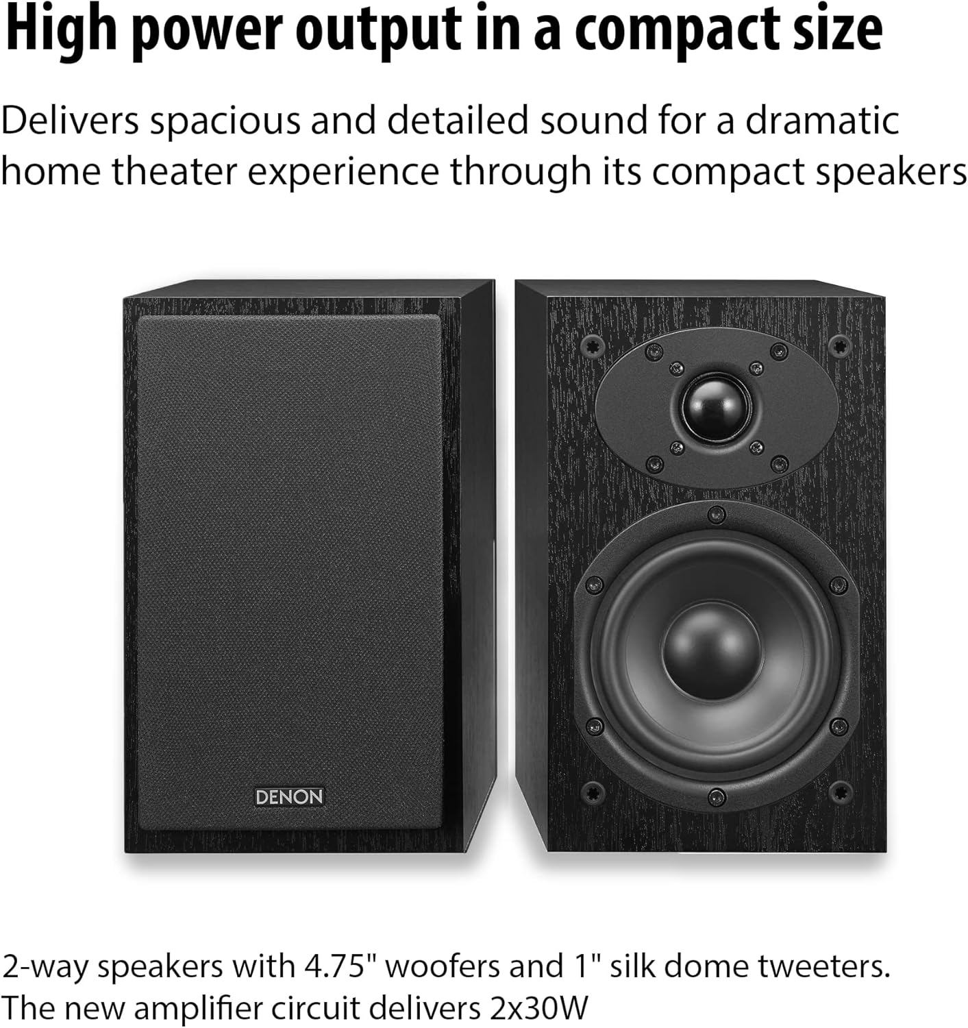 Denon D-M41 Home Theater Mini Amplifier and Bookshelf Speaker Pair - Compact HiFi CD Stereo System with Speakers, FM/AM Tuner, Wireless Bluetooth Amplifier | Perfect for Small Rooms and Home Cinema - Image 4