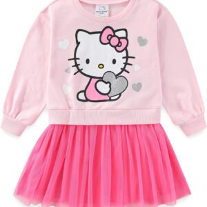 Hello Kitty Sanrio Girls Long Sleeve Tulle Dress for Little Kids to Big Kids