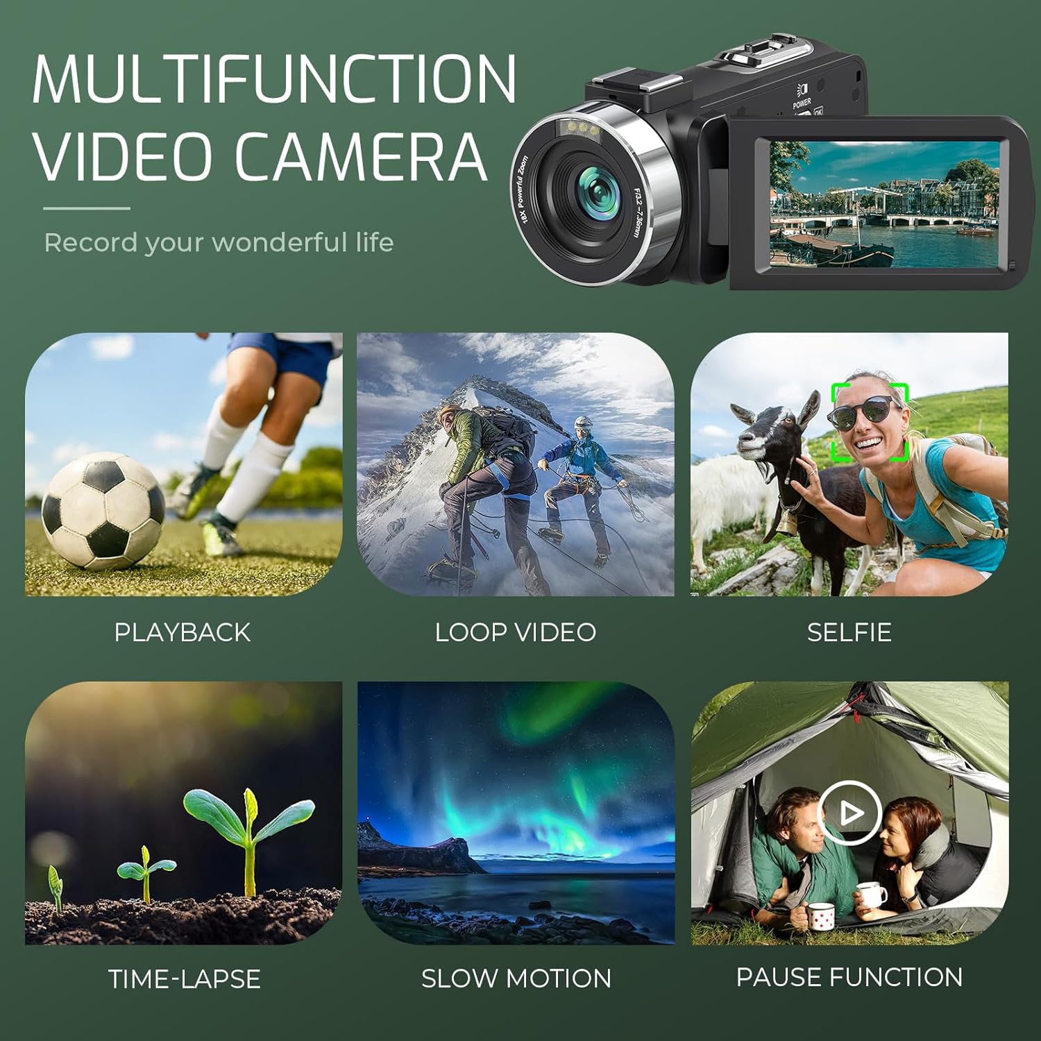 4K Video Camera Camcorder Ultra HD 80MP Vlogging Camera for YouTube 18X Digital Zoom 3.0" IPS 270° Screen IR Night Vision Camcorder Recorder with 32GB SD Card, Lens Cap and 2 Batteries - Image 4