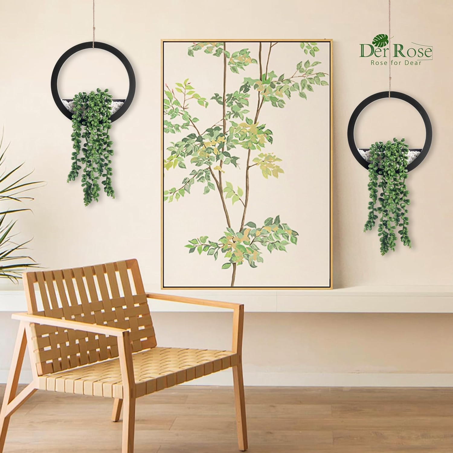 Der Rose 2 Pack Fake Plants Hanging Artificial Succulents Plants in Black Pots for Living Room Bathroom Accessories Boho Farmhouse Wall Decor - Image 2