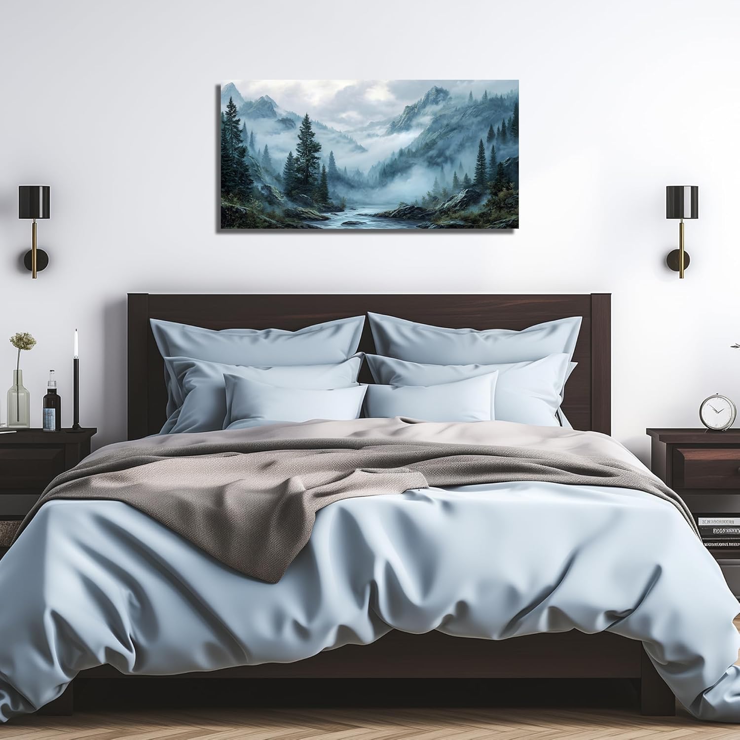 Foggy Forest Wall Art for Living Room Tree Canvas Wall Art for Office Mountain Pictures Wall Decor for Bedroom Size 20 x 40 Inch - Image 4