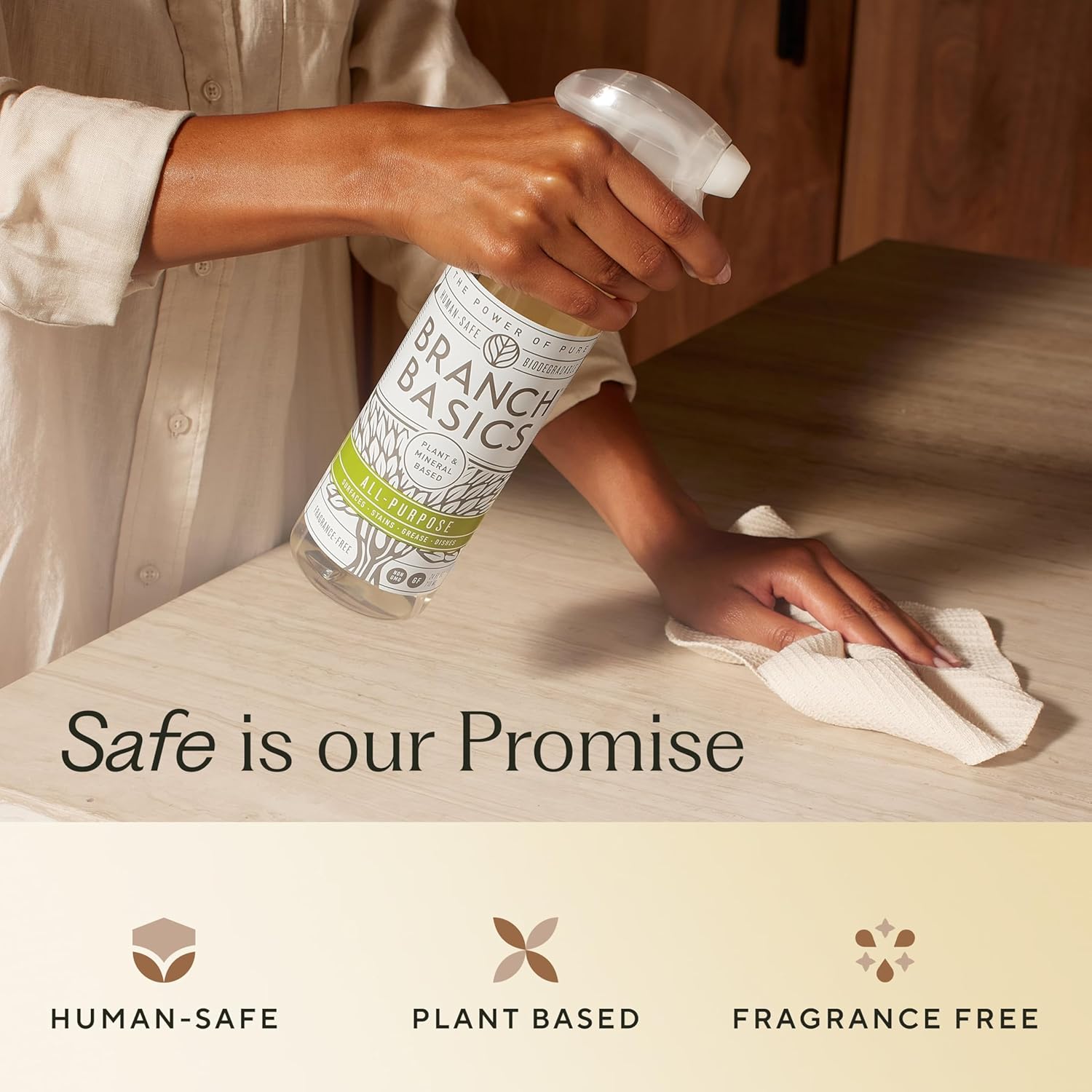 Branch Basics Cleaning Essentials Kit: All Purpose, Glass and Bathroom Cleaner - Concentrate (33.8 Oz) (17 Refills) + Refillable Plastic Spray Bottles (24 Oz) Plant Based, Human-Safe, & Fragrance Free - Image 5