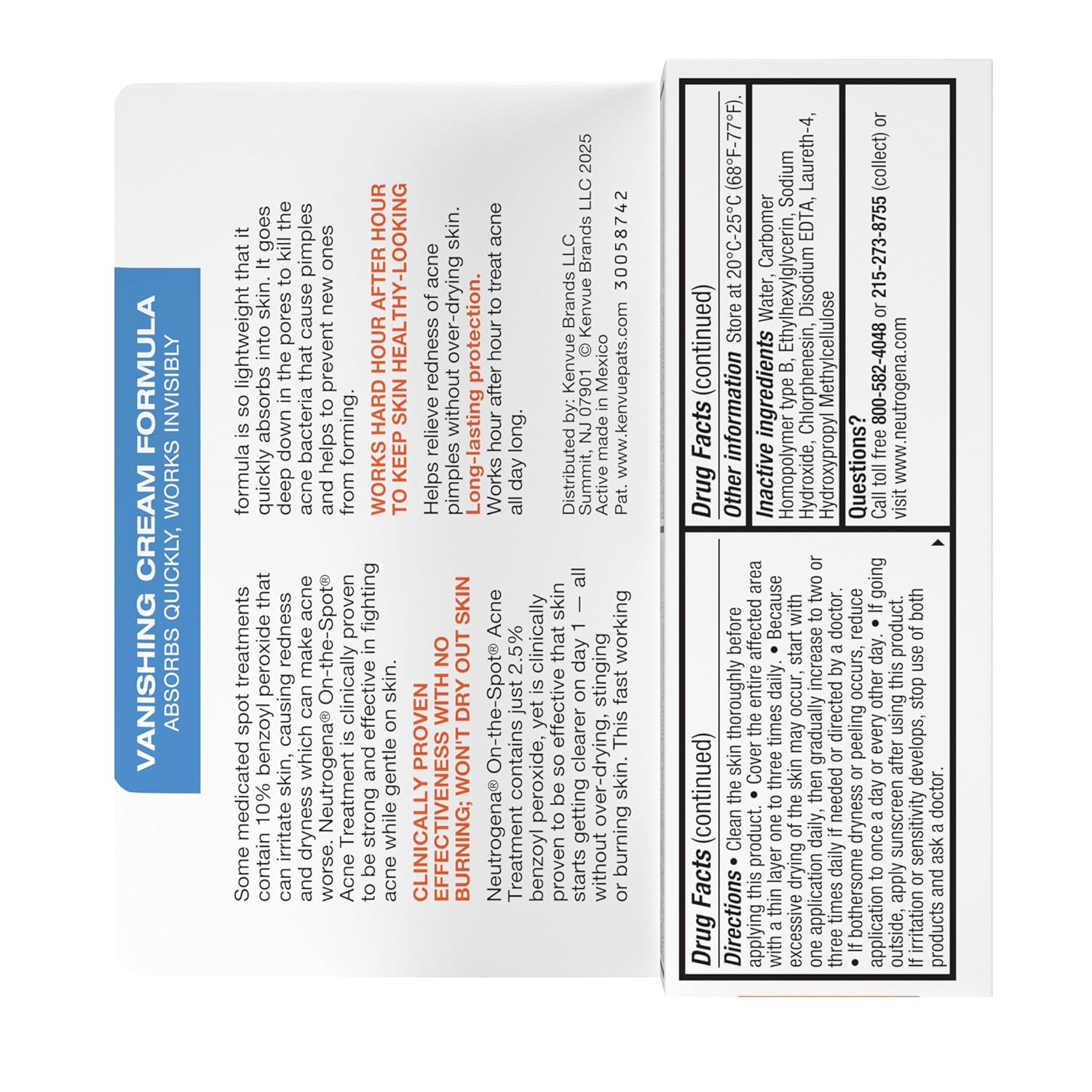 Neutrogena On-The-Spot Acne Spot Treatment Cream with 2.5% Benzoyl Peroxide, Gentle Face Blemish Medicine for Acne-Prone Skin, Vanishing Formula, Clinically Proven Day-1 Results, 0.75-Ounce Tube - Image 9