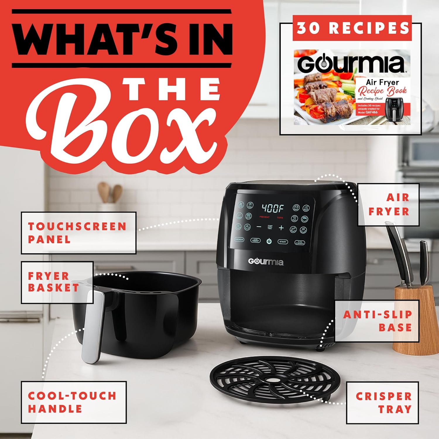 Gourmia Air Fryer Oven Digital Display 4 Quart Large AirFryer Cooker 12 1-Touch Cooking Presets, Black and Stainless Steel Accents Fry Force GAF486 - Image 6