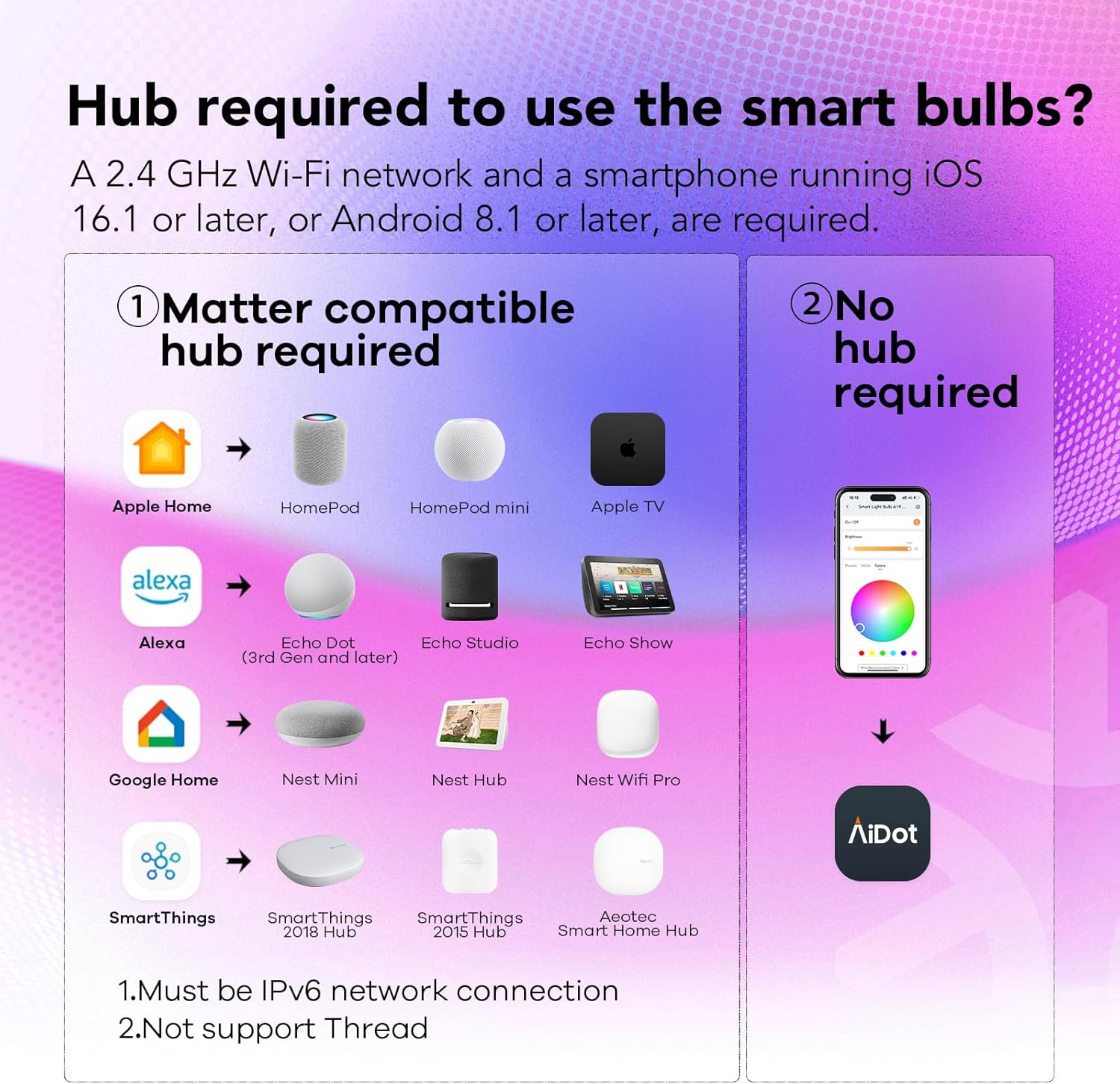 OREiN Matter Smart Light Bulb, Smart Light Bulbs Work with Apple Home, Alexa, Google Home, SmartThings, A19 Color Changing Light Bulbs 2.4Ghz WiFi, 800 Lumens Equivalent 60W 4Pack - Image 3