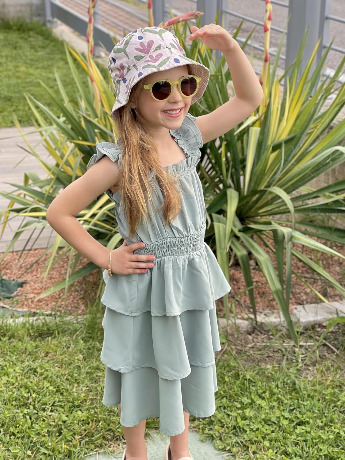 Arshiner Girls Dresses Ruffle Flutter Sleeve Summer Floral Tiered Casual Party Dress for 6-14 Y - Image 2