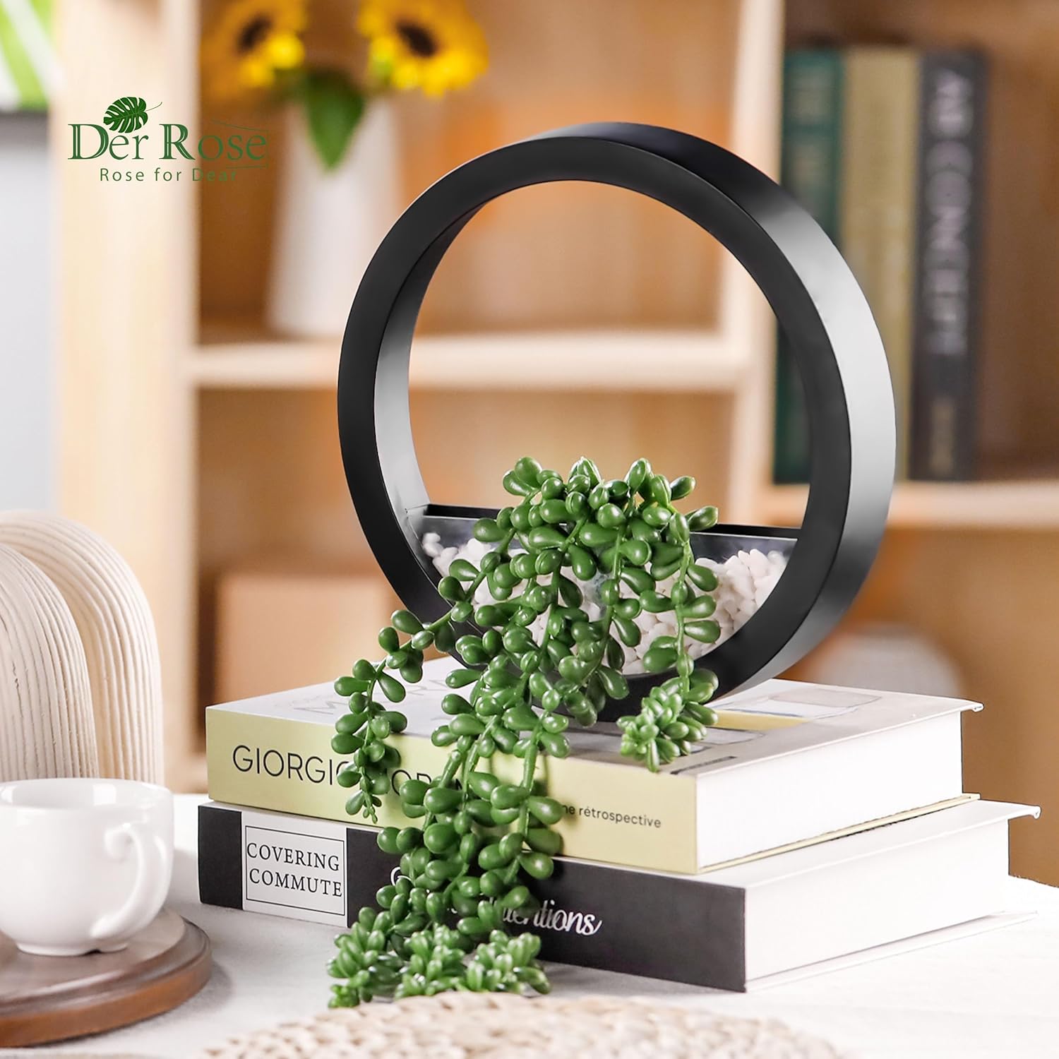 Der Rose 2 Pack Fake Plants Hanging Artificial Succulents Plants in Black Pots for Living Room Bathroom Accessories Boho Farmhouse Wall Decor - Image 6