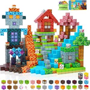 EchoPlan 150PCS Magnetic Blocks, Magnetic Building Blocks, STEM Constructions Magnet Blocks for Boys Girls Age 3 4 5 6 7 8 9 10, Sensory Stacking Toy Christmas Birthday Gifts for Kids, 1″ Large Size
