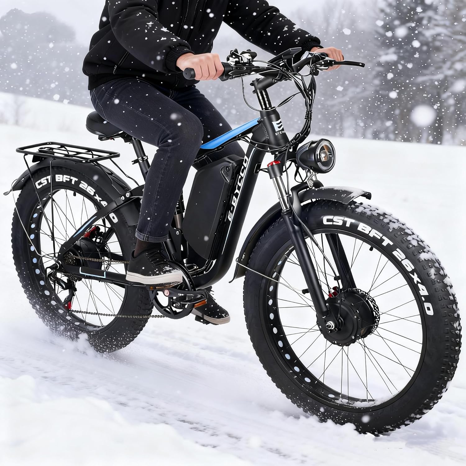 5000W Dual Motor Electric Bike for Adults, 52V 32AH, Up to 90Mile & 45MPH E-Bike All-Terrain Fat Tires Full Suspension 24/26 Inch Electric Bicycles Hydraulic Disc Brakes for Snow & Wet Roads - Image 10