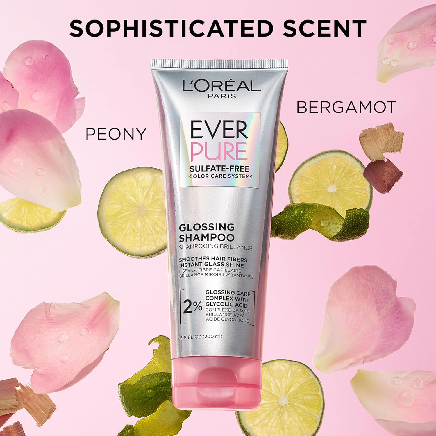 L'Oreal Paris Glossing Sulfate Free Shampoo and Conditioner Set with Glycolic Acid, Hair Care for Lasting Shine and Smoothness for Dull, Dry Hair, EverPure, 1 Kit - Image 5