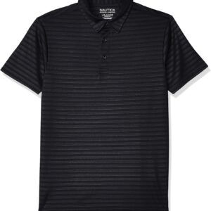 Nautica Boys Active Short Sleeve Polo Shirt, Button Closure & Embossed Stripes, Breathable Performance Fabric