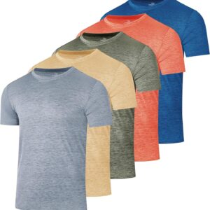 Real Essentials 5 Pack: Youth Dry-Fit Wicking Active Athletic Performance Short Sleeve T-Shirt Boys & Girls Shirts
