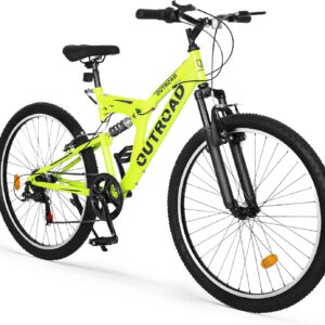 26 inch Mountain Bike, Outdoor Hybrid Bikes,7-Speed/High-Carbon Steel/Dual Full Suspension, for Men Women Adult, MTB Bicycle with Suspension Fork,Sleek Colors