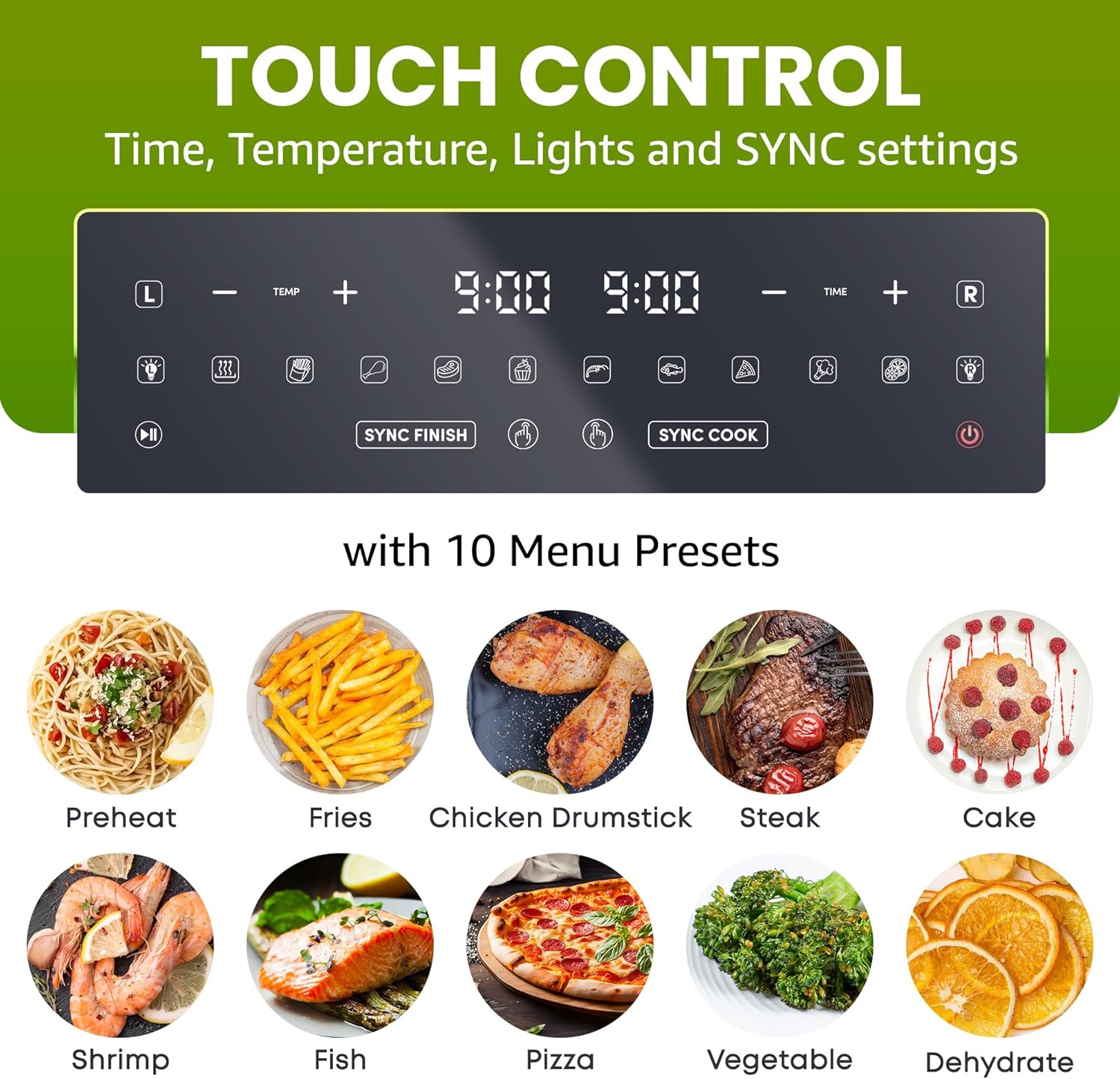 Elite Gourmet Dual Zone Air Fryer Oven, 11QT Capacity with Divider, PFAS Free Nonstick, SYNC FINISH, 10 Preset Functions, Bake, Roast, Broil, Air Fry, Toast, Dehydrate, 1600W, with 25 Recipes, Black - Image 7