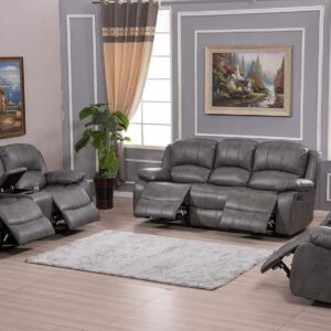 Betsy Furniture 3PC Faux Leather Reclining Couch Set, Living Room Furniture Set, Sofa, Loveseat, Glider, 8018 Multiple Colors (Gray, Sofa+Loveseat+Chair)