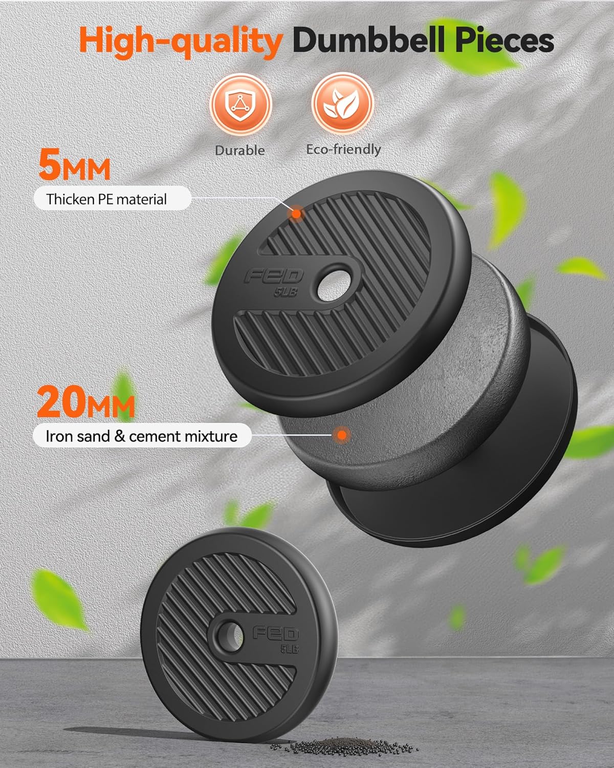 FEIERDUN Adjustable Dumbbells, 20/30/40/45/70/90lbs Free Weight Set with Connector, 5 in1 Dumbbells Set Used as Barbell, Kettlebells, Push up Stand, Weight Plate, Fitness Exercises for Home Gym Suitable Men/Women - Image 4