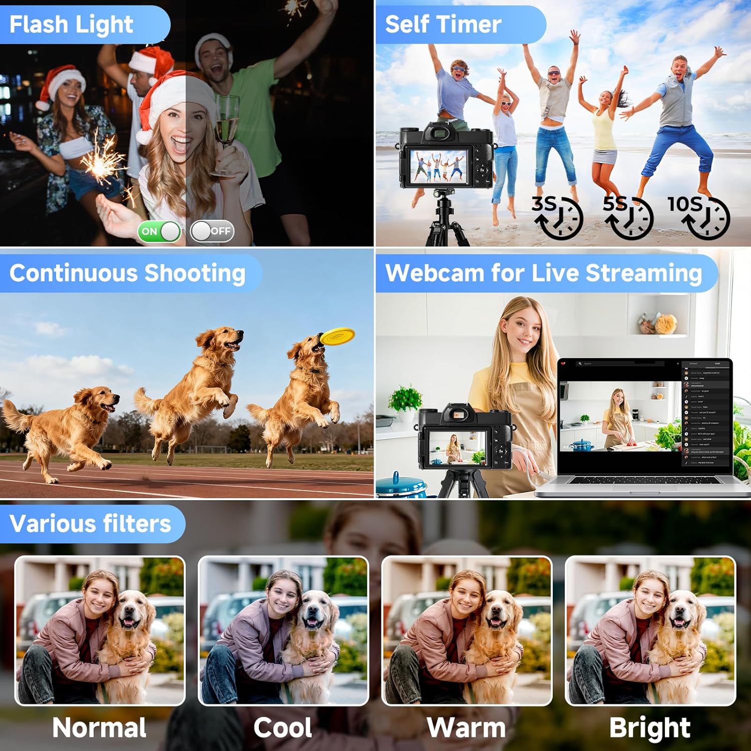 Digital Camera,UHD 75MP 5K Digital Cameras for Photography with WiFi,64GB SD Card Vlogging Travel Camera for YouTube,Featuring 3" 180°Flip Screen,Suitable for Beginners and Teens,Black - Image 6