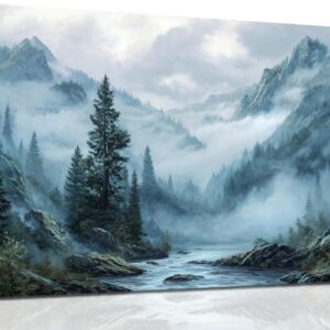 Foggy Forest Wall Art for Living Room Tree Canvas Wall Art for Office Mountain Pictures Wall Decor for Bedroom Size 20 x 40 Inch