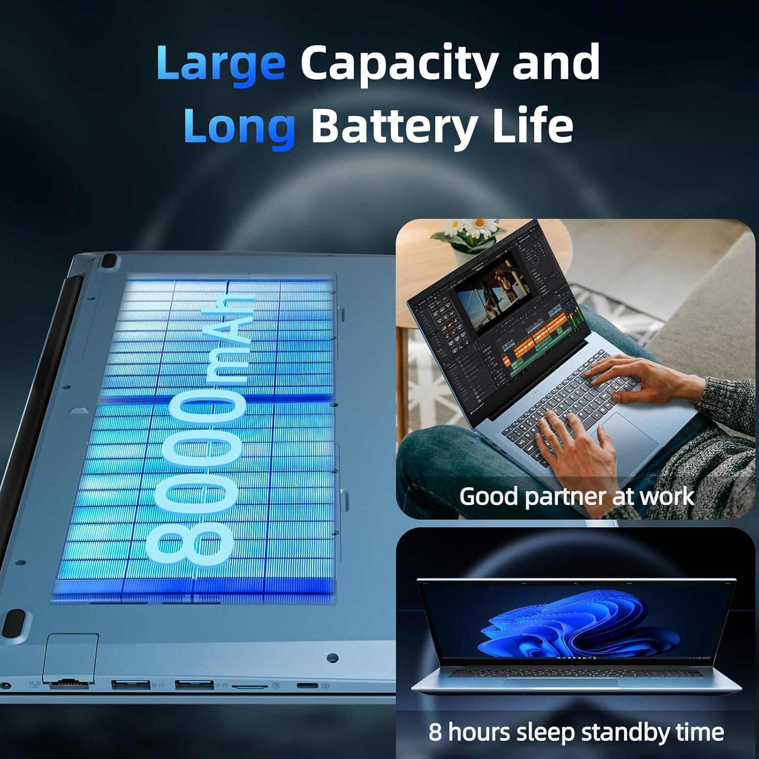 SGIN Windows 11 Laptop, 18.5 Inch Laptops with 16GB RAM 1024GB SSD, Office 365, Celeron N5095 Quad-Core(Up to 2.9GHz), Cooling Fan, WiFi 6, 8000mAh, HDMI, Business Student Computer for Work, School - Image 7