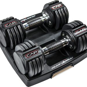 CAP Barbell ADJUSTABELL Adjustable Round Dumbbell Weights – Singles & Pairs | 12.5 lb, 25 lb & 55 lb | Multiple Handle Options