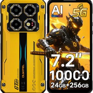 OUKITEL WP60 5G Rugged Phone Unlocked 7.2″ Display, 24GB RAM+256GB ROM/TF 2TB, 10000mAh/33W Smartphone, 108MP Camera, IP68/IP69K Waterproof Phone, NFC/OTG/GPS/120Hz, 5G Dual SIM Android 15 Cellphone