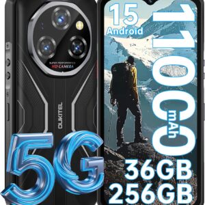 OUKITEL WP55 5G Rugged Smartphone Unlocked Android 15-36GB+256GB 11000mAh Large Battery, 6.6″ FHD+ 120hz Phone, 108MP Main Camera IP68/IP69K Waterproof Cell Phone 5G Dual SIM NFC/OTG/BT5.2