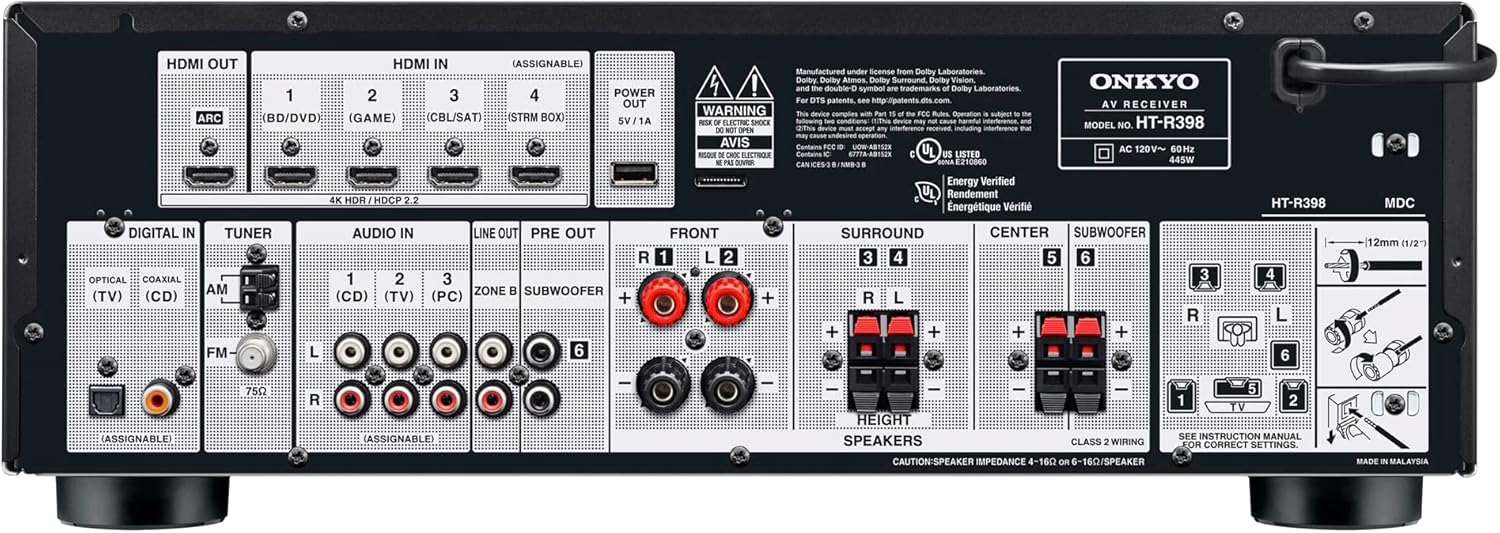 Onkyo HT-S3910 Home Audio Theater Receiver and Speaker Package, Front/Center Speaker, 4 Surround Speakers, Subwoofer and Receiver, 4K Ultra HD (2019 Model) - Image 4