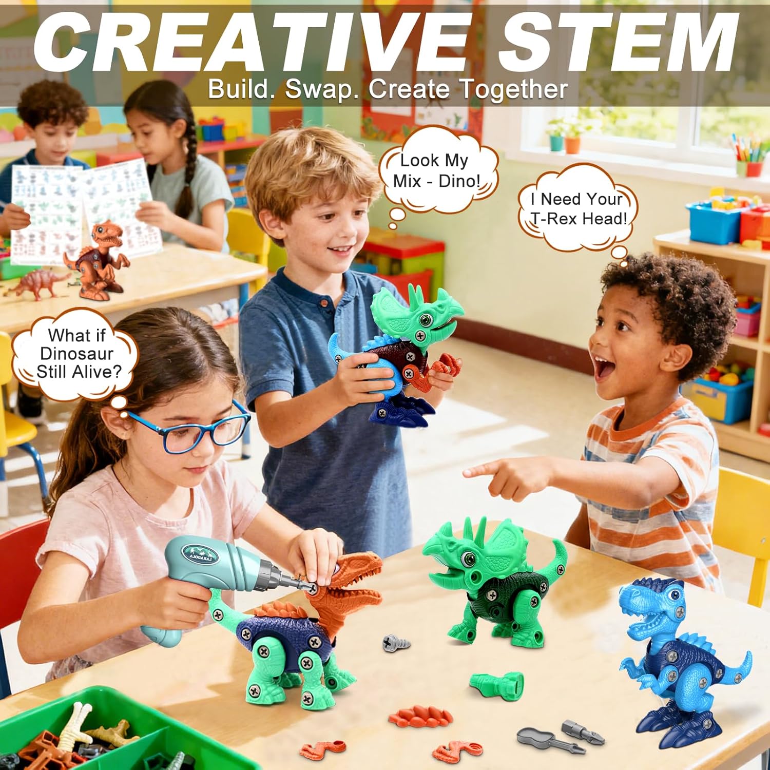 Laradola Dinosaur Toys for 3 4 5 6 7 8 Year Old Boys, Take Apart Dinosaur Toys for Kids 3-5 5-7 STEM Construction Building Kids Toy with Electric Drill, Party Christmas Birthday Gifts Boys Girls - Image 4