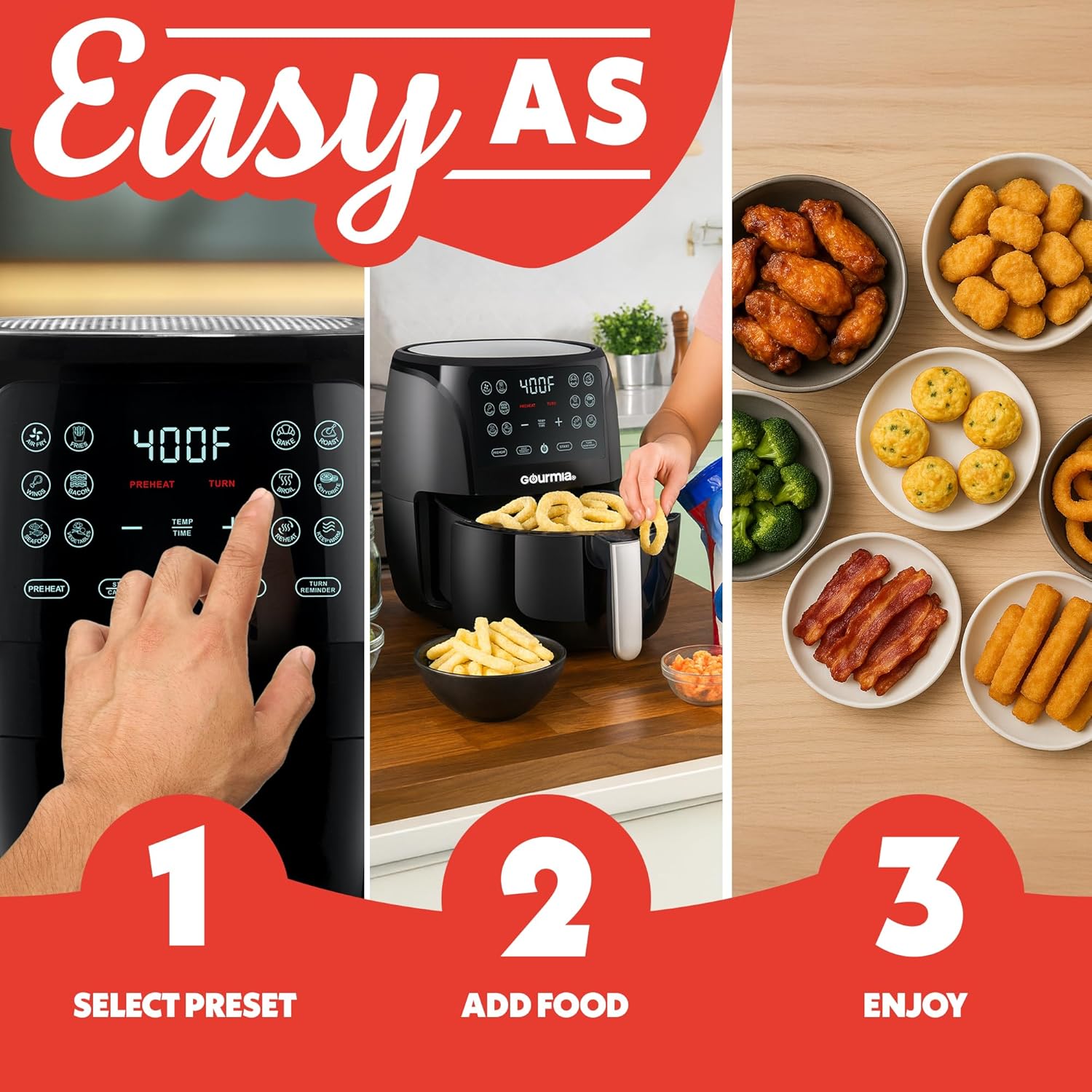 Gourmia Air Fryer Oven Digital Display 4 Quart Large AirFryer Cooker 12 1-Touch Cooking Presets, Black and Stainless Steel Accents Fry Force GAF486 - Image 10