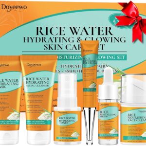 Skin Care Set,6Pcs Women Teen Glass Skincare w/Korean Rice Extract,Hydrate Glow Repair Anti-Aging Facial Routine Kit Self Care Gifts for Women Mom Wife Teenage Girl Christmas Gifts Stocking Stuffers
