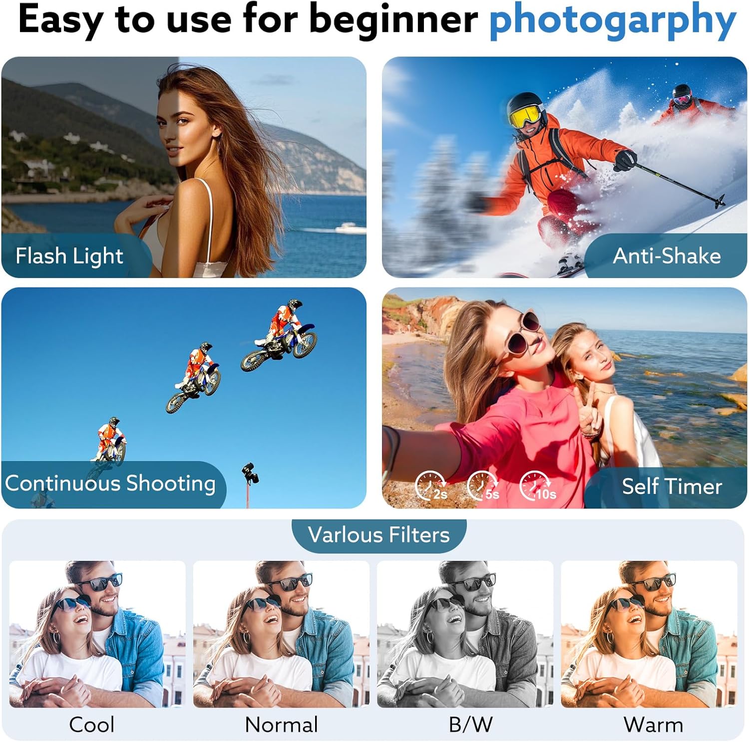 4K Digital Camera,64MP Camera for Photography with 3" 180° Flip Screen,16X Vlogging Camera for YouTube with 64GB Micro SD Card for Beginner, Teens - Image 5