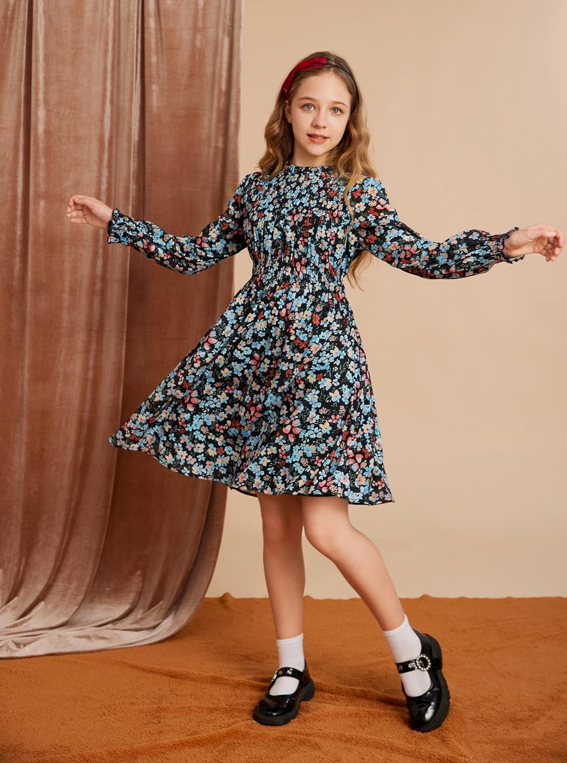 GRACE KARIN Girls' Spring Long Sleeve Dresses Kids Floral Winter Formal Dress Girl Casual Fancy Midi Clothes Size 6-14 - Image 3