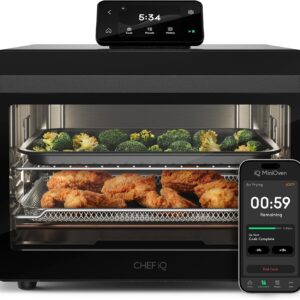CHEF iQ MiniOven Smart Toaster Oven Air Fryer Combo, 11-in-1 Countertop Convection Oven, Bake, Broil, Air Fry, Broil, Dehydrate, 1750W, 25 Qt Capacity, Fast Cooking with Touchscreen Controls – Black