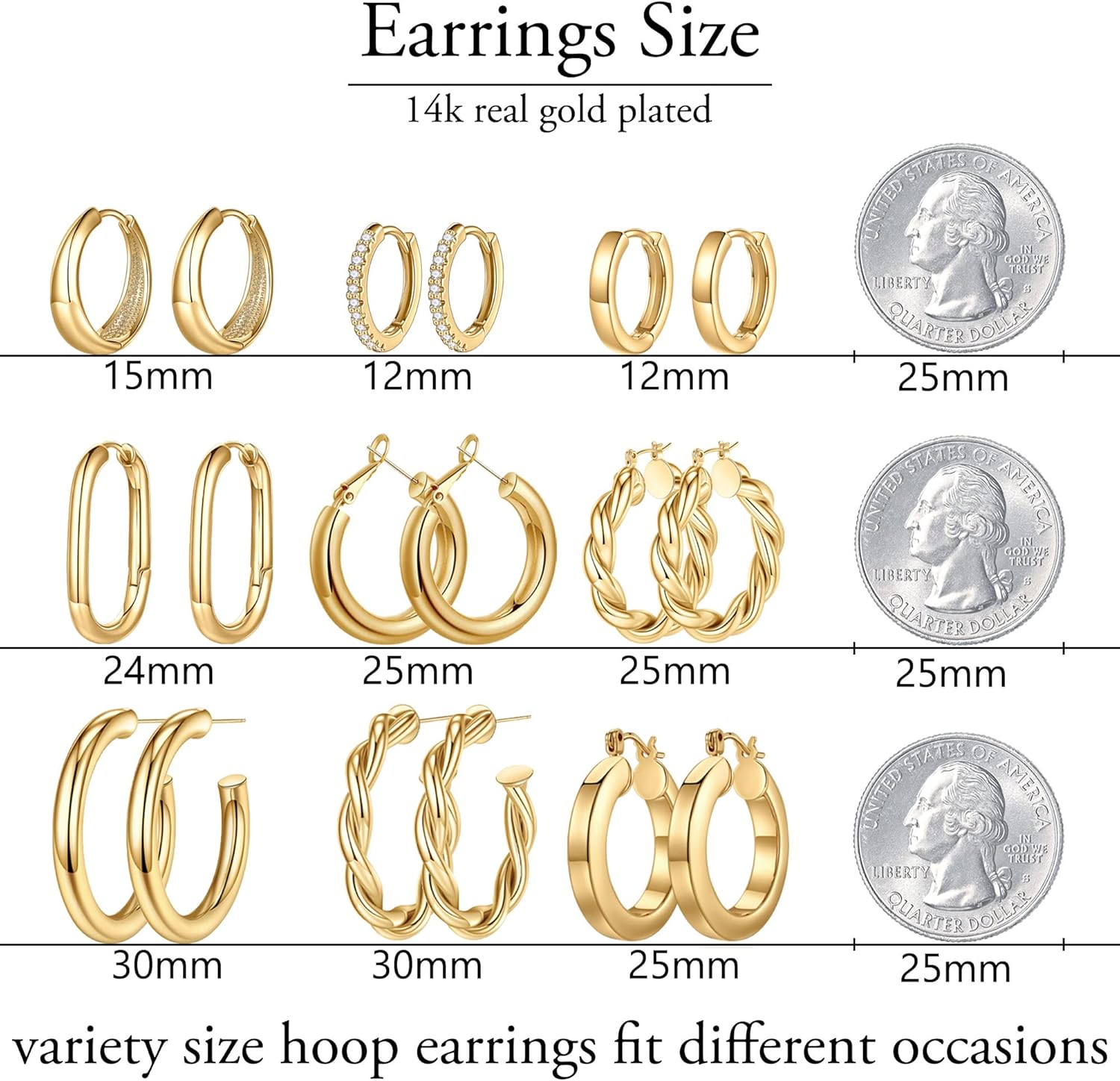 Yesteel 9 Pairs Gold Hoop Earrings for Women, 14K Real Gold Plated Chunky Hoop Earrings Set for Women Hypoallergenic Thick Lightweight Earring for Womens Jewelry Gifts - Image 5