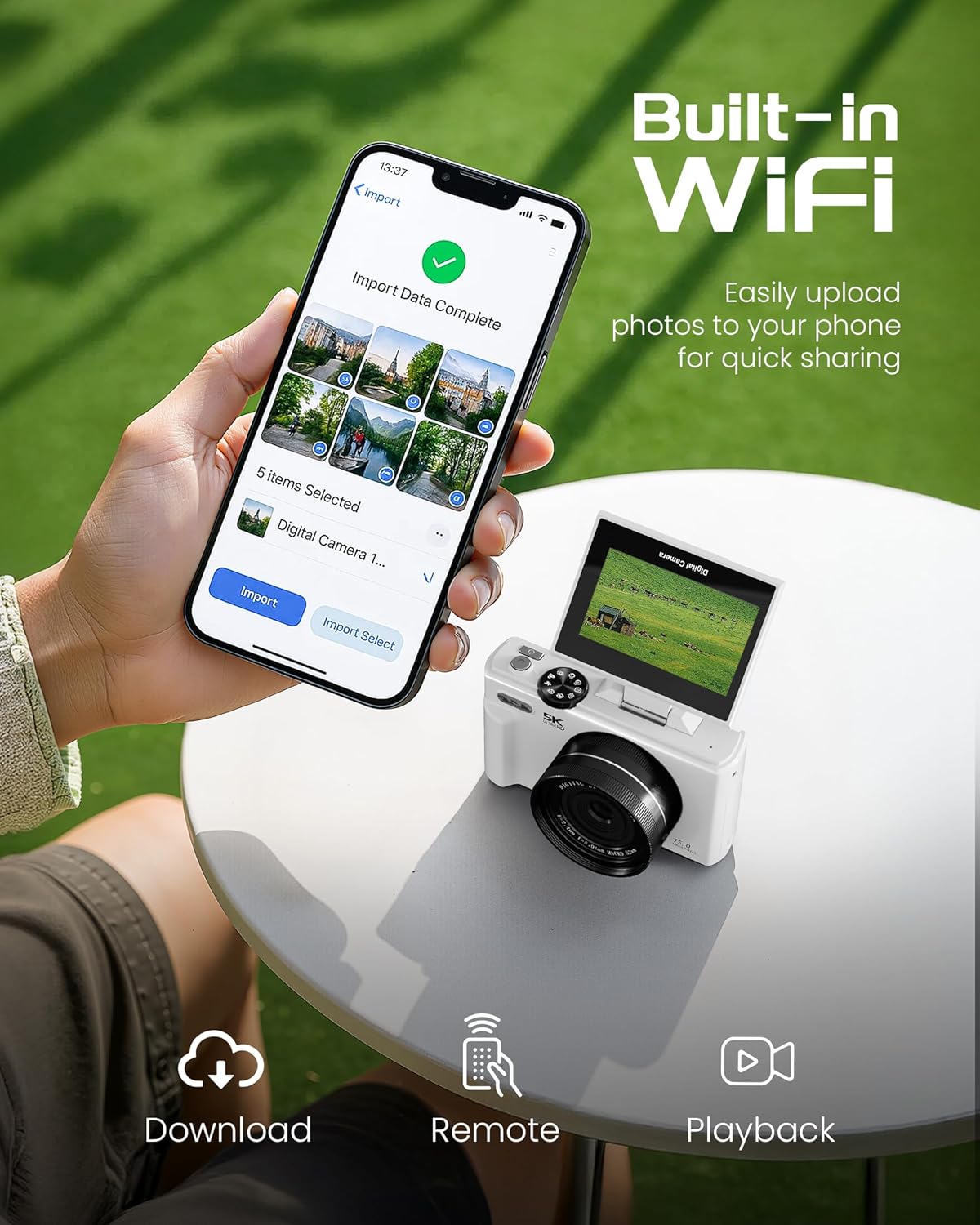 5K Digital Camera for Photography - 75MP Autofocus Vlogging Camera with 64GB SD Card, WiFi, 18X Zoom 3" 180° Flip Screen Compact Travel Camera with 2 Batteries for Teens and Beginner - Image 4