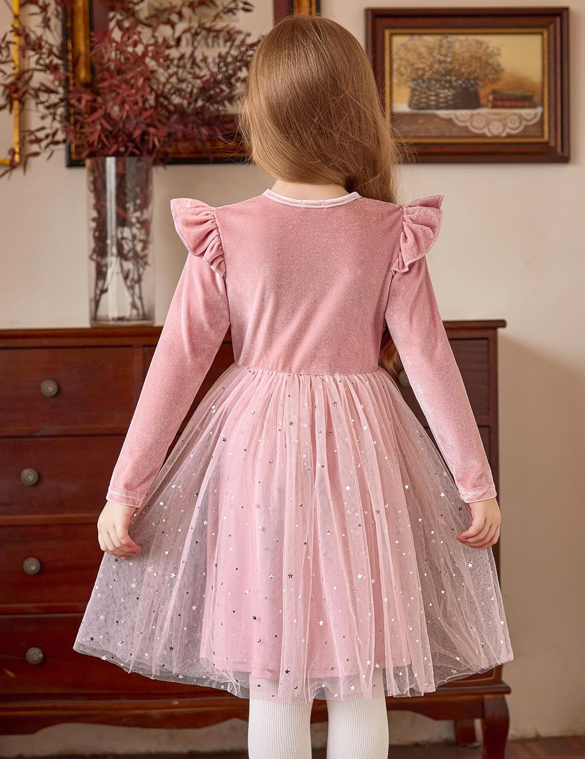Arshiner Toddler Tutu Dresses Little Girls Velvet Tulle Fall Winter Long Sleeve Ruffle Holiday Party Dress 2-6Y - Image 8